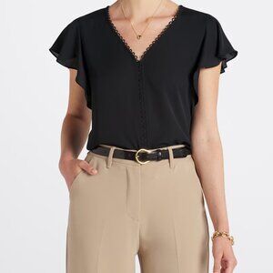 Fortune + Ivy Frankie Flutter Sleeve Blouse Black Size M NWT